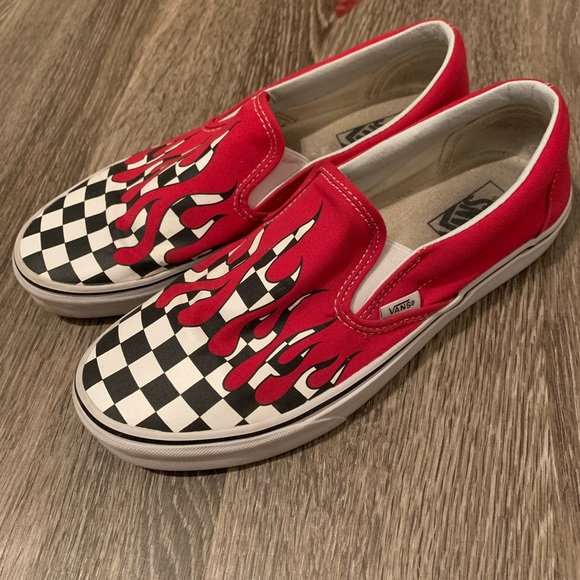 red and black checkered shoes